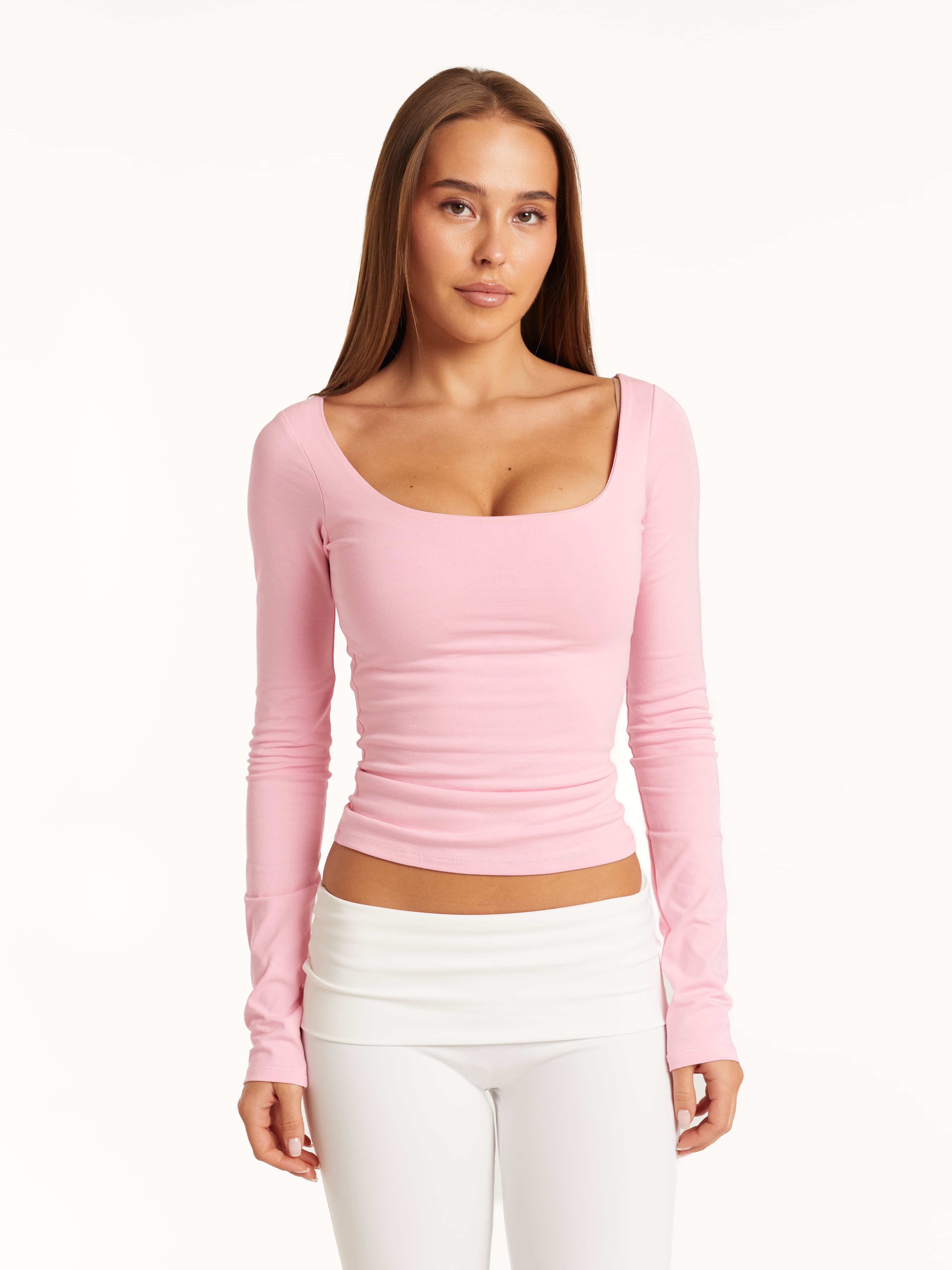 Longsleeve with neckline Pink - Thumbnail 2